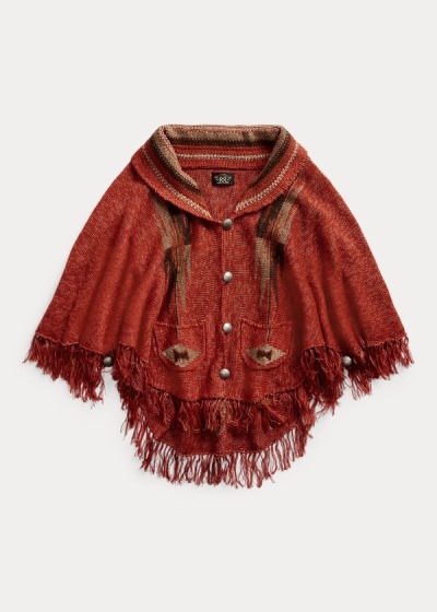 Ponchos Ralph Lauren Mujer Naranjas Multicolor - Fringe Linen-Blend - UEQIH8405